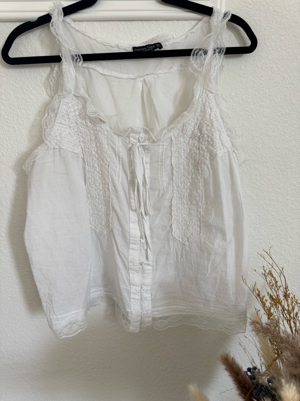 Emerson Lang White Lace Button Front Tank Top XL Boho Cottagecore